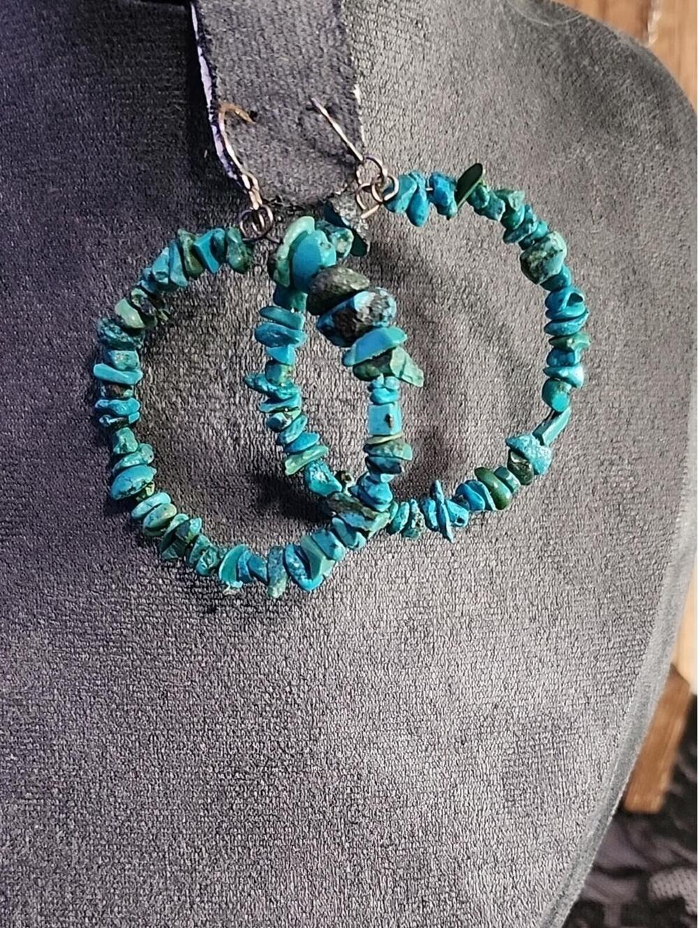 Turquoise Chip Hoop Earrings - Women Jewelry